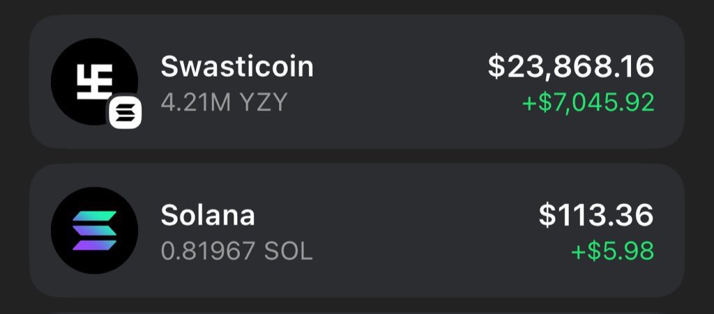 harlokey's tweet photo. The market is going up π
$SOL rejoices
It's time to buy $YZY
Let's pump it up #SWASTICON https://t.co/OQvCCfHy1c