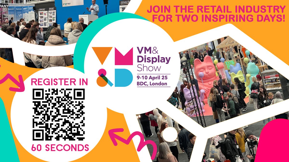The UK's Only Retail VM and Display Show 9th-10th April Register now for free entry vmanddisplayshow.com meet the industry under one roof. #Retail #Fashion #Retaildisplay #VisualMerchandising #RetailInteriors #StoreDesign #RetailWindows #RetailDesign #BrandMarketing #VM #Props