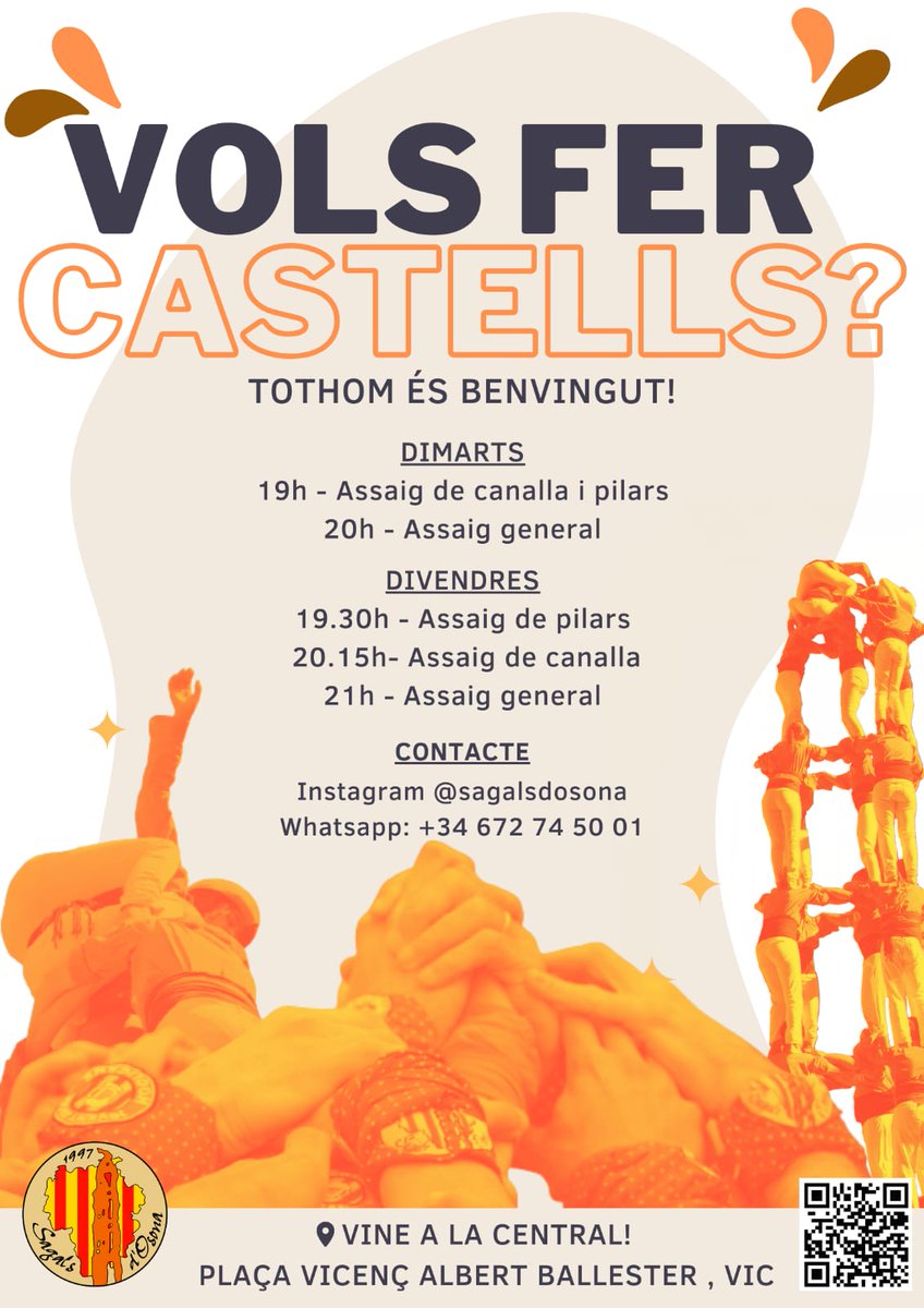 Sagals d'Osona 🎗 (@sagalsdosona) on Twitter photo Amb la temporada començada, sempre ens fan falta més mans! És per això que us esperem a la Central per si voleu assajar amb nosaltres! <a href="/vic_esport/">Vic Esport</a> #sagals #castells Amb la temporada començada, sempre ens fan falta més mans! És per això que us esperem a la Central per si voleu assajar amb nosaltres! <a href="/vic_esport/">Vic Esport</a> #sagals #castells