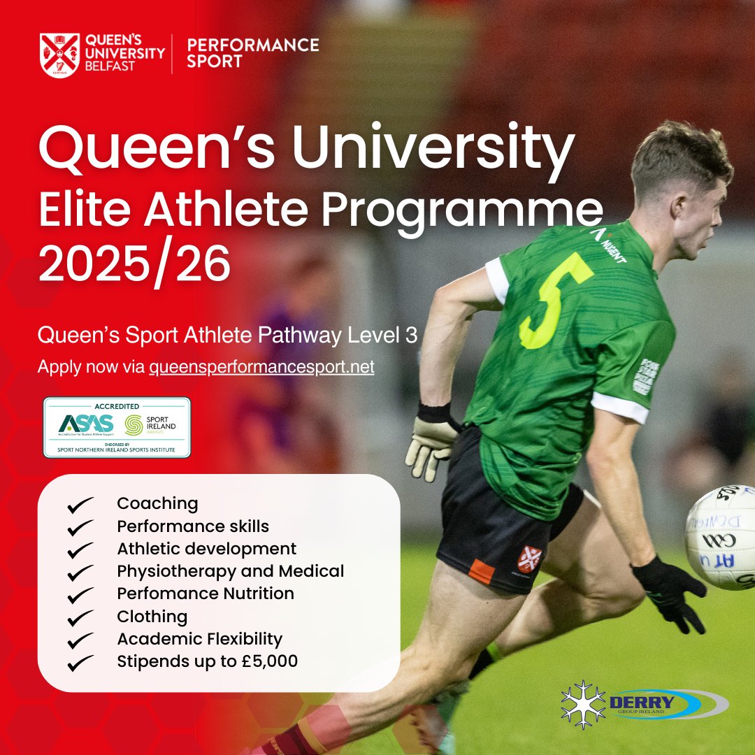 Applications for 2025 entry to our Elite Athlete Programme are OPEN!  This is the highest level of scholarship support for student athletes at Queen’s University, designed for athletes competing towards the very highest end of their sport.  Apply here: forms.office.com/e/E107Uh2Hew