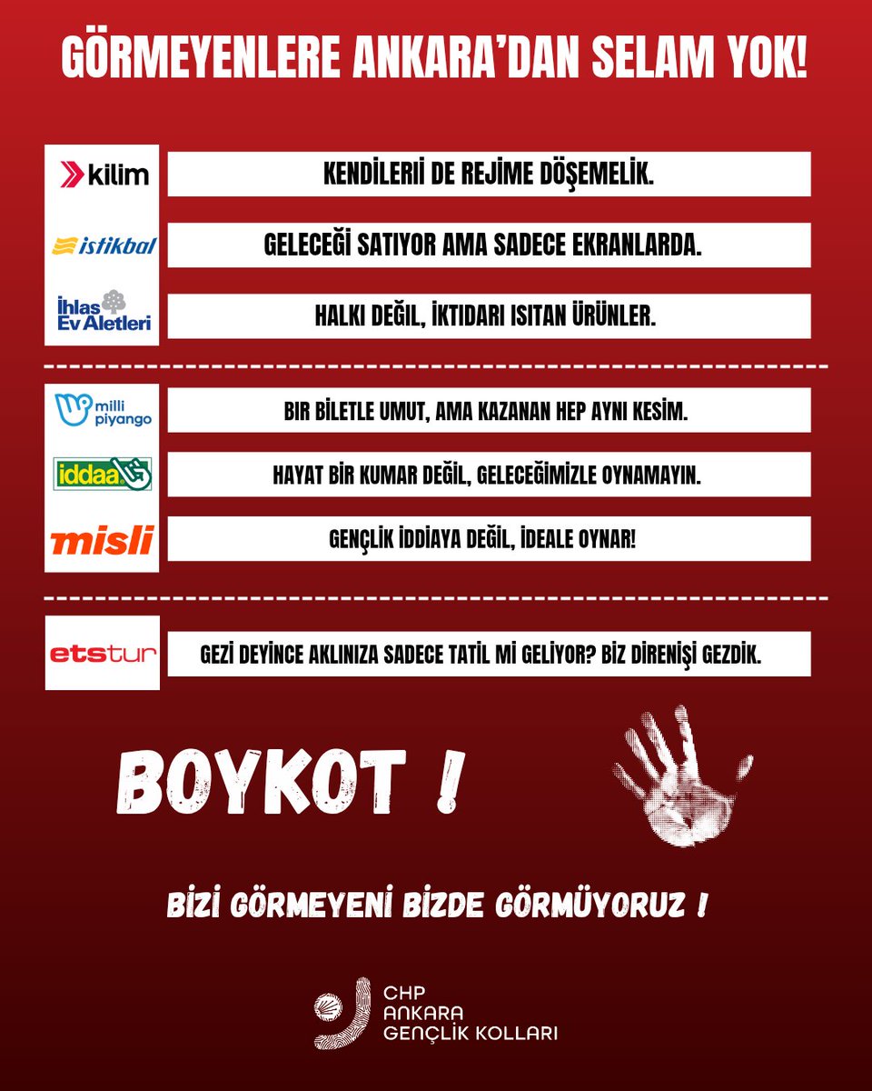 YeniGencAnkara's tweet photo. Biz sadece tüketime değil, kör düzene de boykotuz!

#BiziGörmeyeniGörmüyoruz https://t.co/pc9ddnogCy