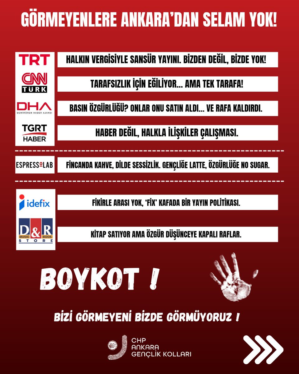 YeniGencAnkara's tweet photo. Biz sadece tüketime değil, kör düzene de boykotuz!

#BiziGörmeyeniGörmüyoruz https://t.co/pc9ddnogCy