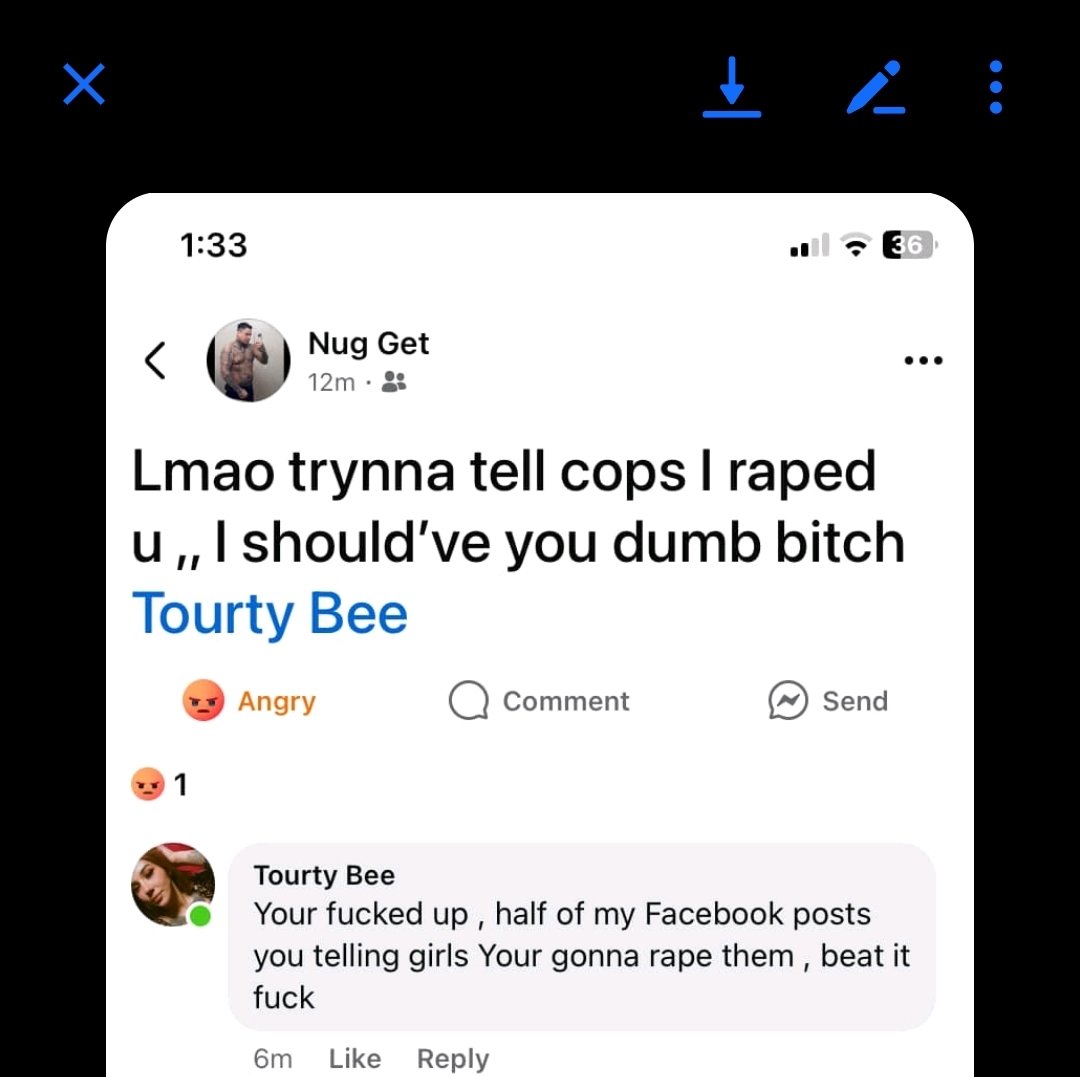 Beware of this "FuckBoy"
Nug Get  

Don't approach this man, he threatens to rape our women.. messaged him, telling him not too fuck around and find out 
we be blocking off highways if he thinks it's funny talking rape*