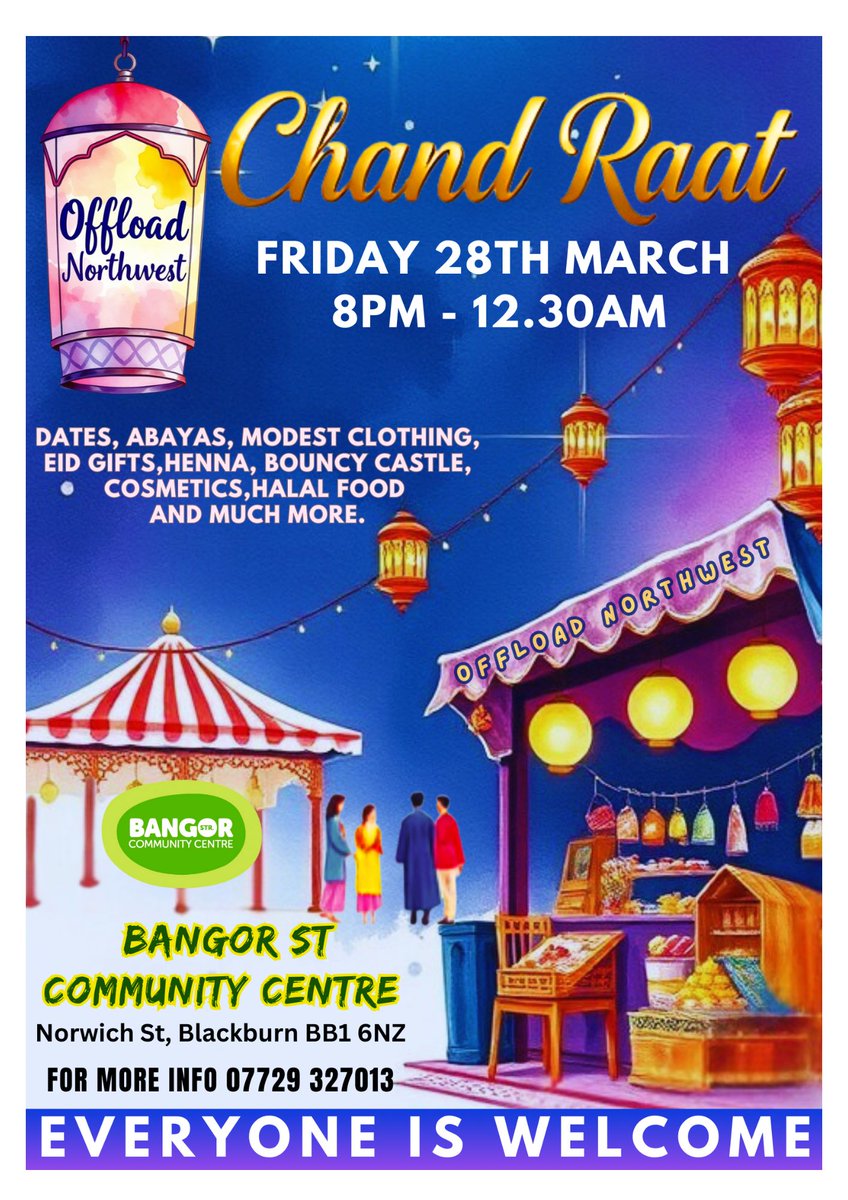 As the beautiful month of Ramadan comes to an end, a Chand Raat event is being held at Bangor Street on Friday March 28 organised by the Off Load North West team.

Great fun for all the family. Text 07729 327013 for more information.