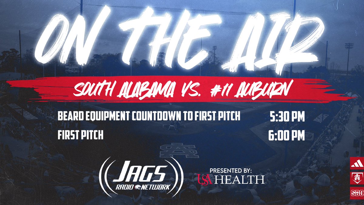 Jags Radio Network (@jagsrn) on Twitter photo From the Capitol City! <a href="/SouthAlabamaBSB/">South Alabama Baseball</a> faces #11 Auburn for the 80th all-time meeting. <a href="/JTCrabtreeUSA/">JT Crabtree</a> and <a href="/CharlieHar20409/">Charlie Harrison</a> have the call!
๐: usajaguars.com/ontheair From the Capitol City! <a href="/SouthAlabamaBSB/">South Alabama Baseball</a> faces #11 Auburn for the 80th all-time meeting. <a href="/JTCrabtreeUSA/">JT Crabtree</a> and <a href="/CharlieHar20409/">Charlie Harrison</a> have the call!
๐: usajaguars.com/ontheair