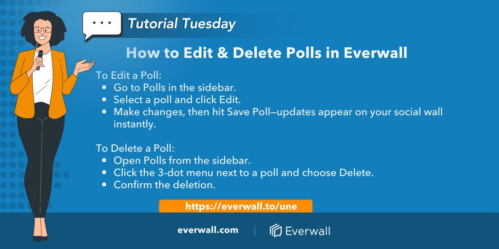 everwall's tweet image. Quick poll update? Edit, save & refresh your social wall with #Everwall’s easy tools! 
#TuesdayTutorial #EventTech #LivePolling