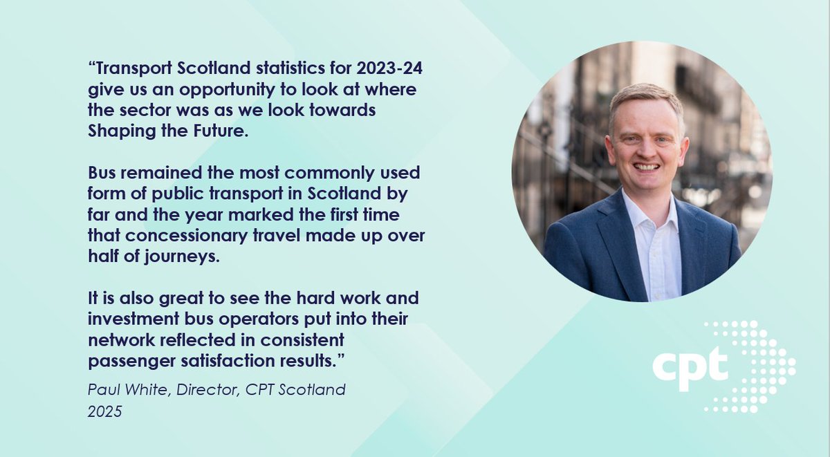 CPT Scotland (@cpt_scot) on Twitter photo Busy day for bus stats in Scotland!
<a href="/transcotland/">Transport Scotland</a>'s 2023-24 stats show a 13% increase in patronage and <a href="/TransportFocus/">Transport Focus</a>' Your Bus Journey found that 86% of people in Scotland are satisfied with their journeys. tinyurl.com/5ebtz5wp Busy day for bus stats in Scotland!
<a href="/transcotland/">Transport Scotland</a>'s 2023-24 stats show a 13% increase in patronage and <a href="/TransportFocus/">Transport Focus</a>' Your Bus Journey found that 86% of people in Scotland are satisfied with their journeys. tinyurl.com/5ebtz5wp