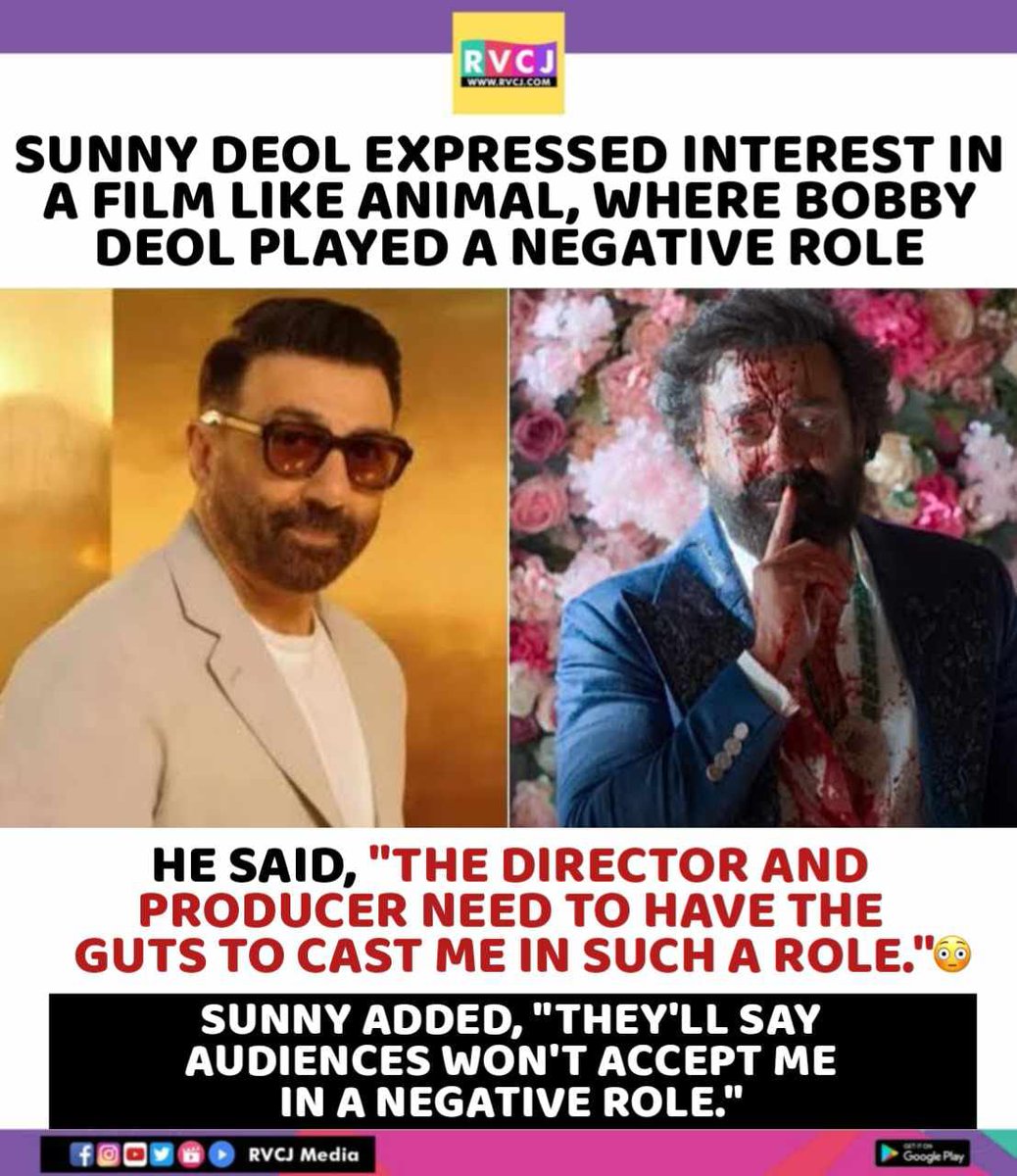 rvcjmovies's tweet photo. Sunny Deol!
#sunnydeol #bobbydeol #animal #negativerole https://t.co/lg13bHTjJm