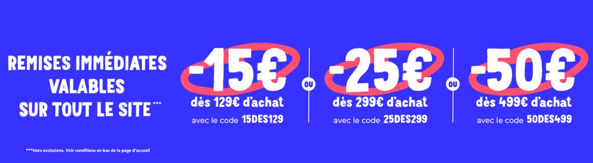 le_crocodeal's tweet image. Bon plan #CodePromo : 3 codes promo valables sur tout le site Cdiscount et utilisables jusqu’à demain matin !
↪️ En profiter : tidd.ly/4fEMsF6
🛒 15€ dès 129€ avec le code 15DES129
🛒 25€ dès 299€ avec le code 25DES299
🛒 50€ dès 499€ avec le code 50DES499