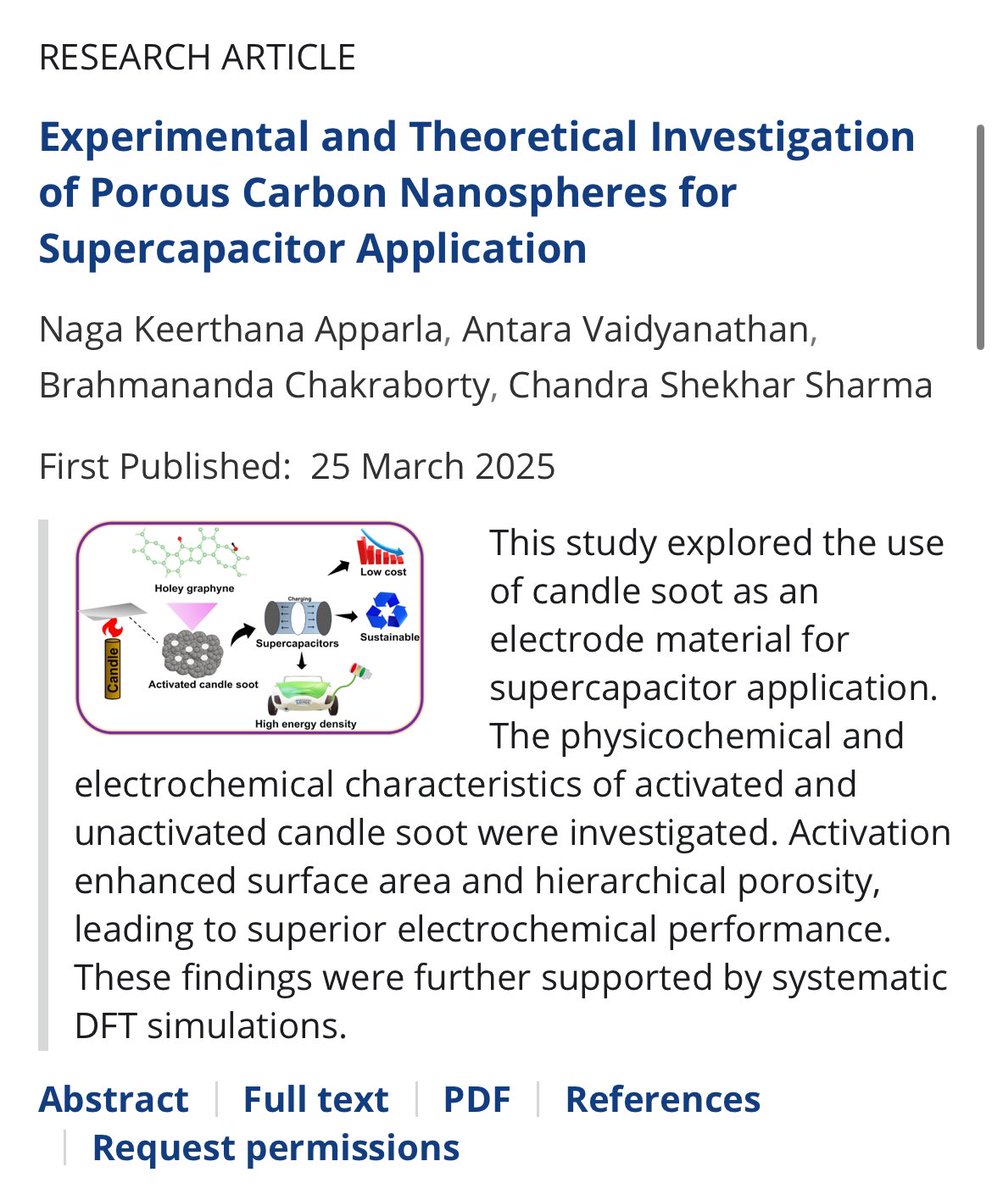 Chans2k2's tweet photo. Glad 2 share from #CarbonLab
1. 1st article in journal #EnergyStorage
2. 2nd article in 2025
In order to pursuit our focus on candle 🕯️ soot carbon, here, we used activated candle soot derived carbon as an electrode for super capacitors.
Article link:
https://t.co/ZdKMIT0TF8 https://t.co/FPTMglVa3r