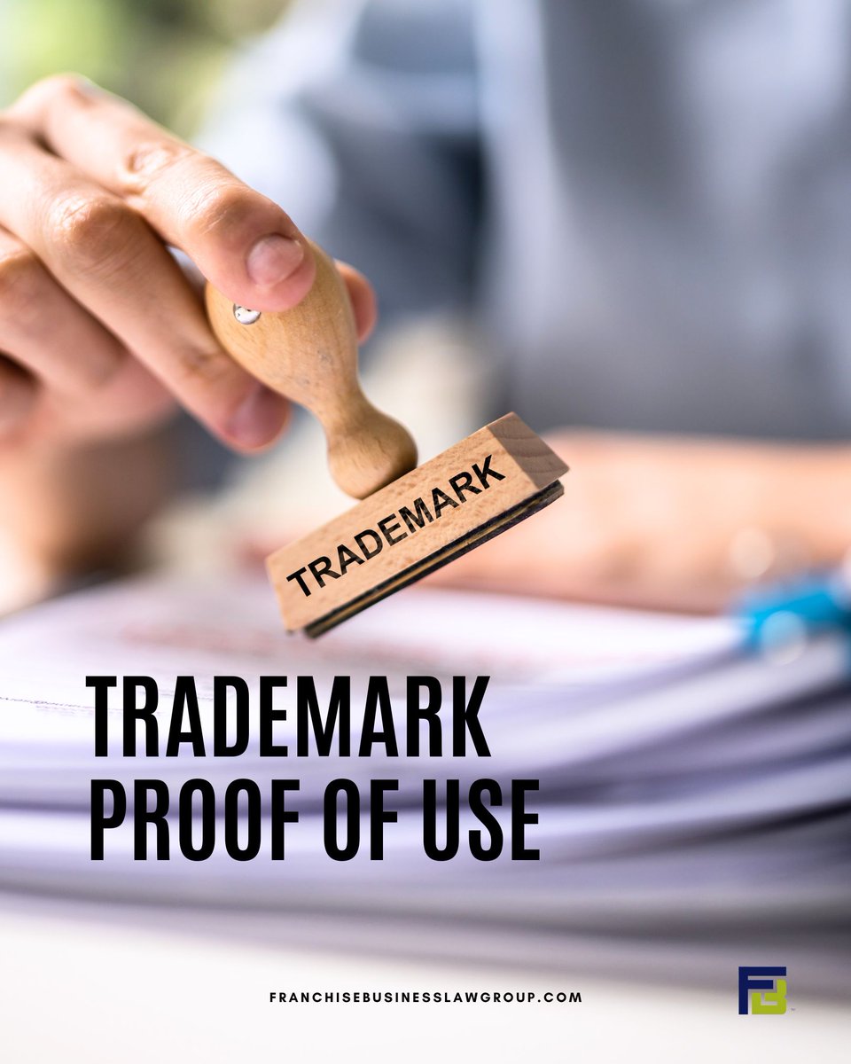 FranchiseLawLLC's tweet image. It might be time for you to provide trademark proof of use! As part of the lifecycle of your trademark, this is required at certain points. 

#trademarklaw #trademarkprotection #proofofuse #trademarkuse #trademarktuesday