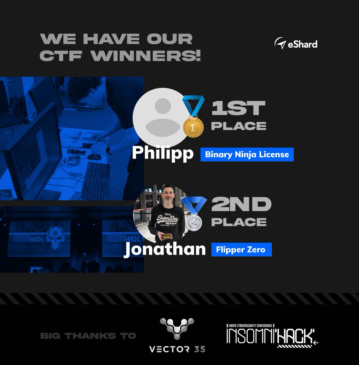 eshard's tweet image. Huge thanks to @vector35 for supporting the challenge and offering a #BinaryNinja license to the first-place winner. 🏅