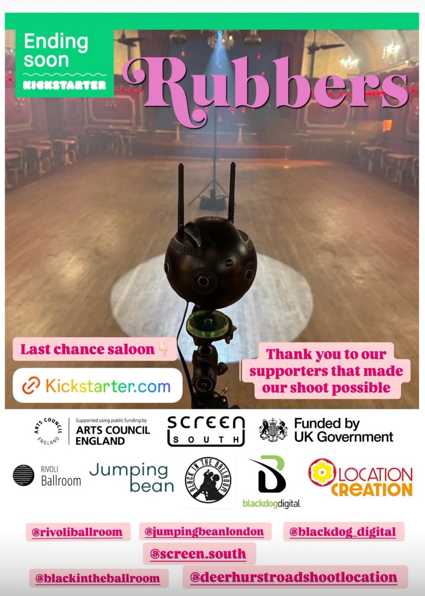 Cat Davies (@kittycointreau) on Twitter photo Just 2 days left on my #kickstarter for #rubbersfilm !
kickstarter.com/projects/james…
Time for a massive thank you to supporters that enabled my film to be shot! 🫶🏻 🪩 🎥
<a href="/ScreenSouth/">Screen South</a> <a href="/loc_creation/">Location Creation</a> <a href="/JumpingBeanShop/">Jumping Bean</a> <a href="/BlackdogPrint/">Blackdog Digital</a> <a href="/RivoliBallroom/">Rivoli Ballroom</a> <a href="/BiTBallroom/">Black in The Ballroom</a> 💋 Just 2 days left on my #kickstarter for #rubbersfilm !
kickstarter.com/projects/james…
Time for a massive thank you to supporters that enabled my film to be shot! 🫶🏻 🪩 🎥
<a href="/ScreenSouth/">Screen South</a> <a href="/loc_creation/">Location Creation</a> <a href="/JumpingBeanShop/">Jumping Bean</a> <a href="/BlackdogPrint/">Blackdog Digital</a> <a href="/RivoliBallroom/">Rivoli Ballroom</a> <a href="/BiTBallroom/">Black in The Ballroom</a> 💋