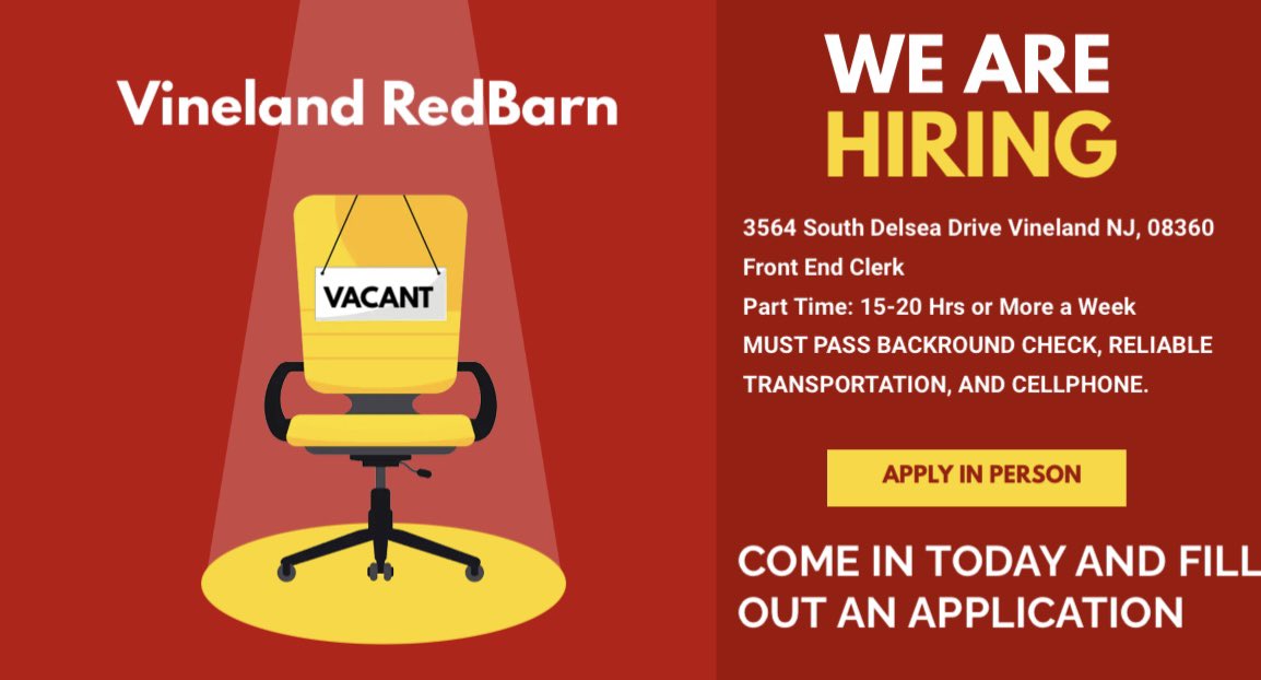YES WE ARE HIRING COME IN AND FILL OUT AN APP
