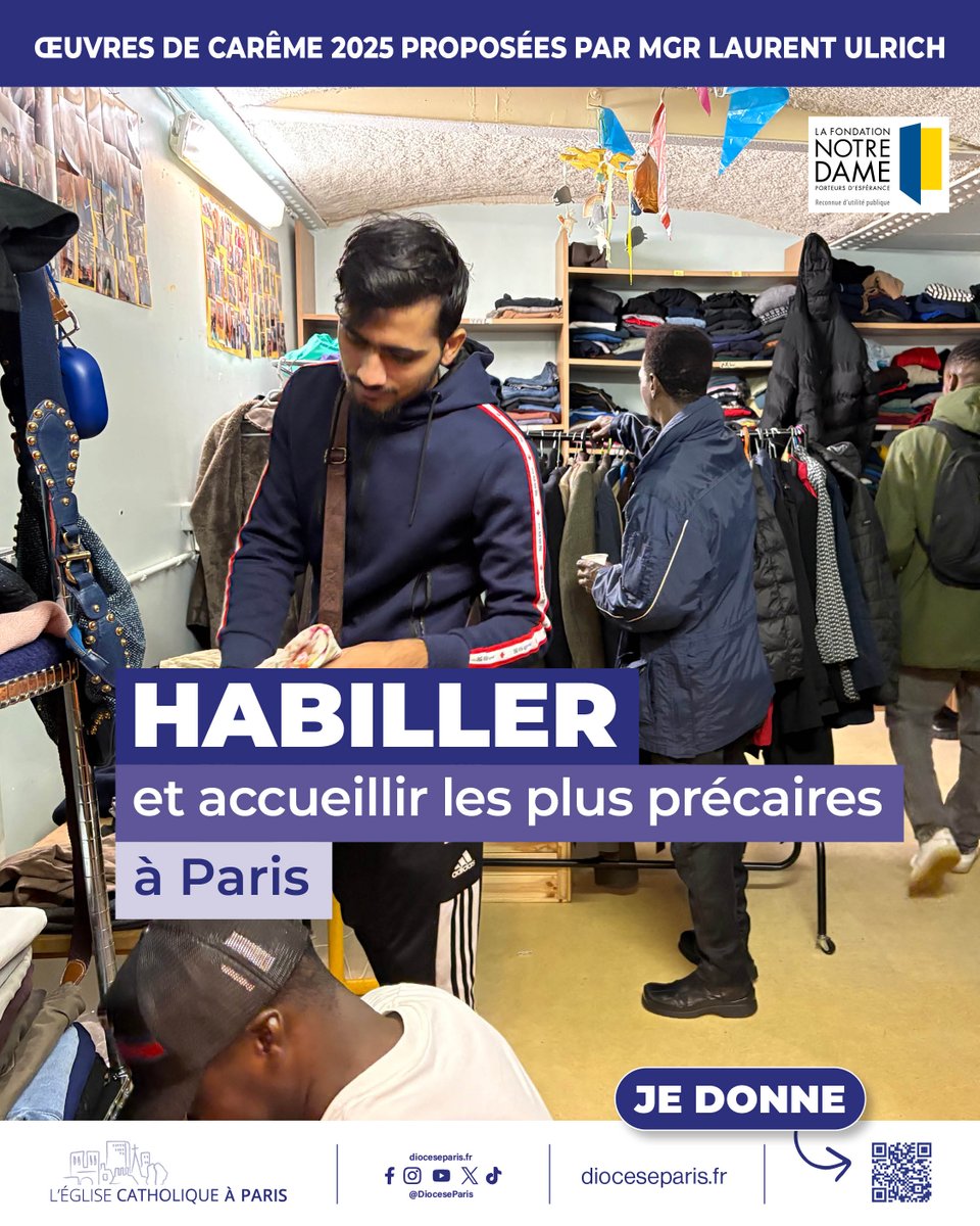 dioceseparis's tweet photo. #Carême ❄️ Chaque année, l'hiver plonge les plus précaires dans une lutte quotidienne pour survivre. Le vestiaire des Solidarités Saint Bernard est ainsi une précieuse aide pour de nombreux sans-abri.

Dans le quartier de la Goutte d'Or (18e), l'association propose vêtements, petits-déjeuners, cours de français, hébergement... Votre générosité permet de financer l'achat de kits d'hygiène et de vêtements chauds.

Solidarités Saint Bernard a besoin de 15 000 € pour continuer à offrir chaleur, dignité et accompagnement aux plus vulnérables. Soutenez cette oeuvre proposée par @MgrUlrich : https://t.co/GfOpr8Ucme
