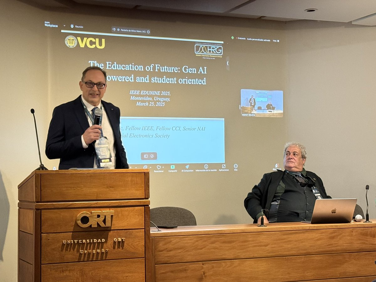 marceguerra's tweet image. Day 2 - @IEEEorg @IEEE_EduSoc #EDUNINE2025 at @ingenieria_ORT. Learned more about the IEEE from @LlamasNist44520 (@uvigo); the future of education from @FellowMilos (@VCU); and integrating AI in education from @Arnold_Pears (@KTHuniversity)