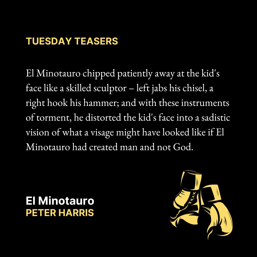 <a href="/egginajar/">The Other Darkness</a> 
El Minotauro chipped patiently away at the kid's face like a skilled sculptor – left jabs his chisel, a right hook his hammer; and with these instruments of torment, he distorted the kid's face into a sadistic vision [...] if El Minotauro had created man and not God.