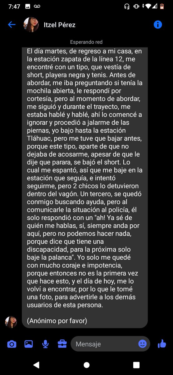 AndresAloi's tweet photo. @MetroCDMX Usuaria reporta acoso en estación  #Zapata #L12 por parte de masculino aparentemente discapacitado, el hombre frecuentemente está en el área. https://t.co/z4WJjr8gP5