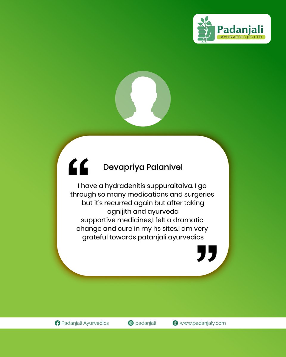 padanjali's tweet photo. After struggling with recurring Hidradenitis Suppurativa and undergoing multiple treatments, one of our valued customers experienced a dramatic change and healing with Agnijith and Ayurvedic supportive medicines. https://t.co/2GZRFzsJeR