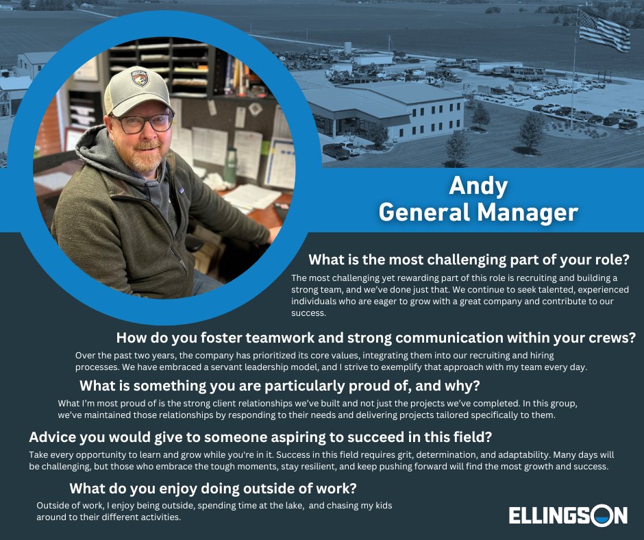 🔵 Team Tuesday! 🔵

Meet Andy!

With just over 13 years at Ellingson, Andy has been a driving force behind high-quality CIPP solutions and building a strong, reliable team.