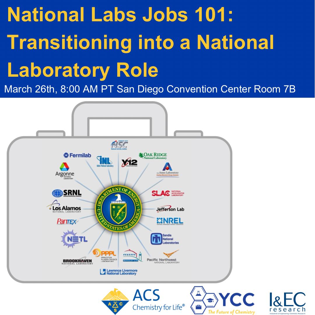 Interested in joining a National Lab? Or learning about the process of getting a job or learning about research done at National Labs? Check this out tomorrow, Wednesday 26 March at 8am in Room 7B of the SD Convention Center. #ACSSpring2025