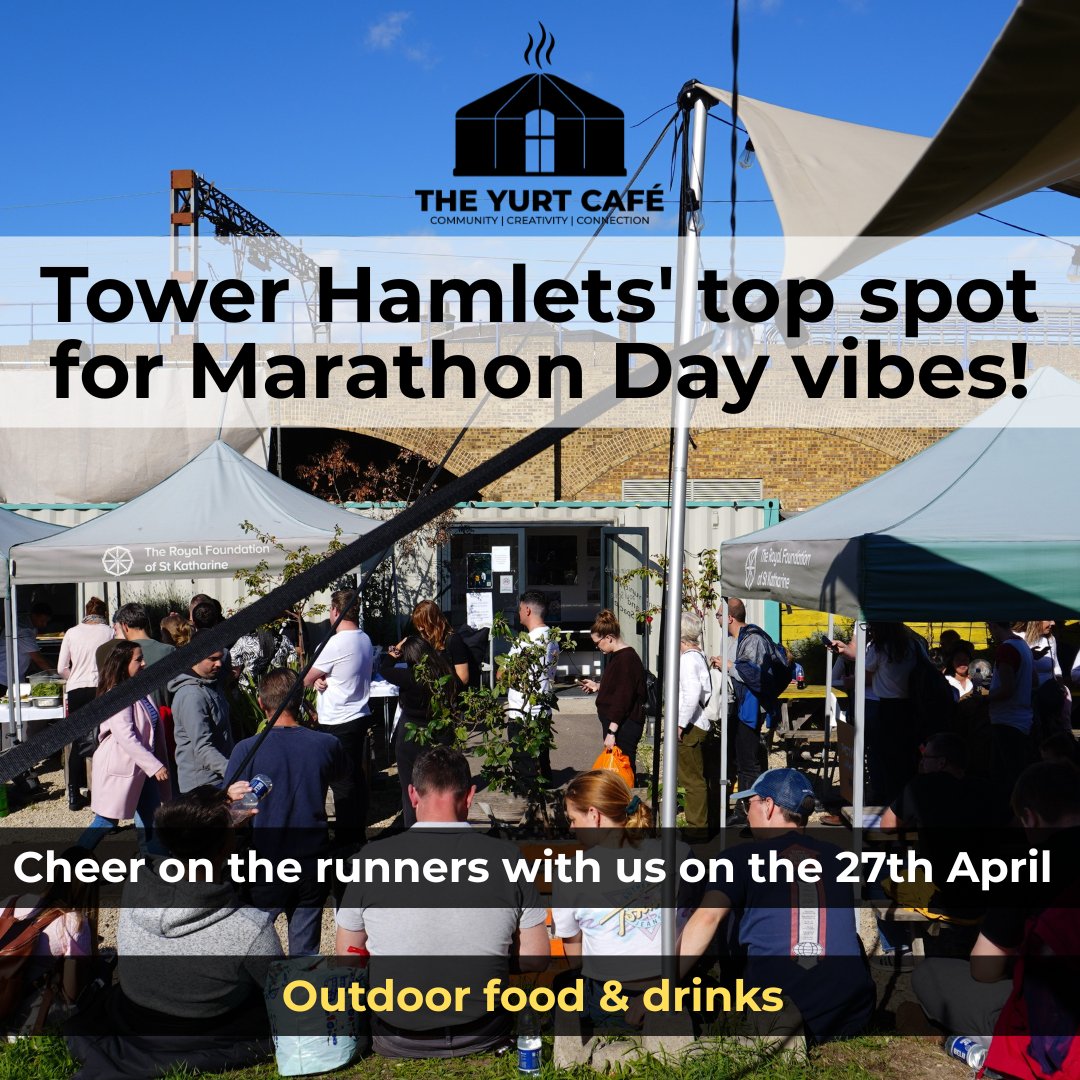 We’re the best spot in Tower Hamlets to cheer on the runners on the 27th April! 🎉

Join us at the Yurt and enjoy outdoor food, drinks, and an amazing Marathon day!