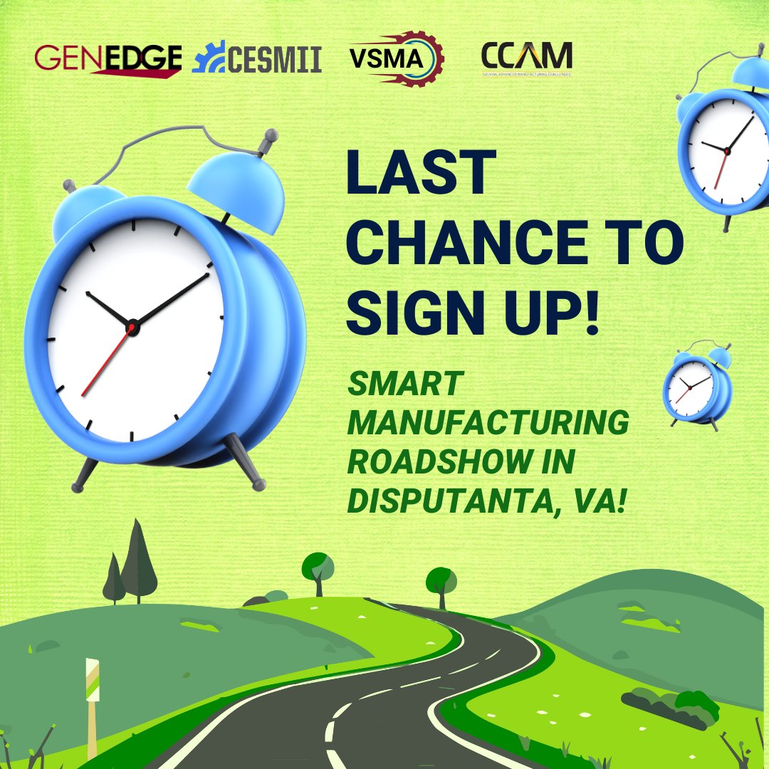 Our smart manufacturing roadshow is only 2 days away! We are beyond excited to show Virginia manufacturers how to level up their businesses with smart manufacturing technologies. Register today! ow.ly/ts5H50VcNf5  #SmartManufacturing #EmergingTechnologies #VAManufacturing
