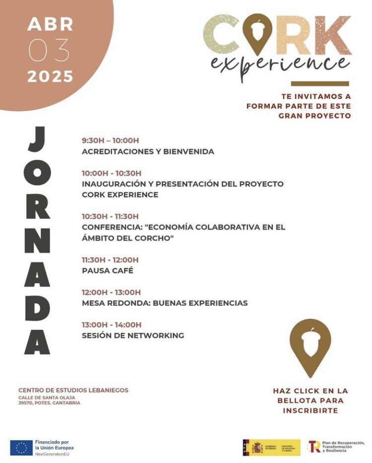 RETECORK's tweet image. 📍✨ Cantabria… ¡allá vamos!

Cork Experience aterriza en Potes, con una jornada sobre economía colaborativa en el ámbito del corcho 🤝🌳

📍 Lugar: Centro de Estudios Lebaniegos 
⏰ Horario: de 9:30h a 14:00h 
🔗 Inscripciones gratuitas ➡️ docs.google.com/forms/d/e/1FAI…