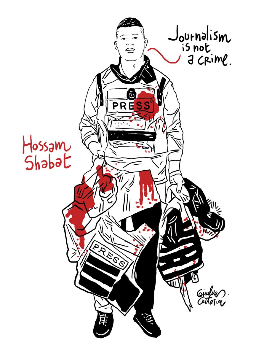 channeldraw's tweet photo. Journalism is not a crime.

In memory of Hossam Shabat
#Gaza https://t.co/BBYVrCMBTn