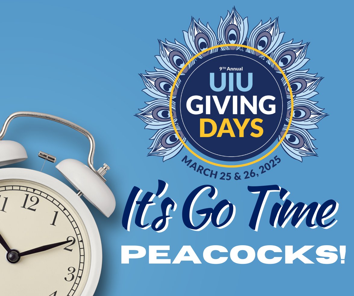Peacocks, some things are just meant to be! 🦚💙

Upper Iowa University's 9th Annual Giving Days have officially begun, colliding perfectly with National Peacock Day—a true sign that it's time to come together and make a difference!

With the clock ticking, we need your help to