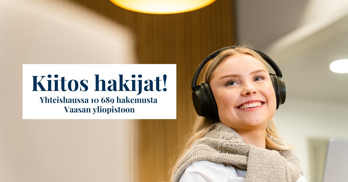 Vaasan yliopiston hakijamäärät jatkoivat kasvua! 🤩 Saimme kevään toisessa yhteishaussa ennätysmäärän hakemuksia suomenkielisiin kandidaatti- ja maisteriohjelmiimme, yhteensä 10 689 hakemusta. 

Kiitos kaikille hakijoille! 💛

➡️ Lue lisää: uwasa.fi/fi/uutishuone/…