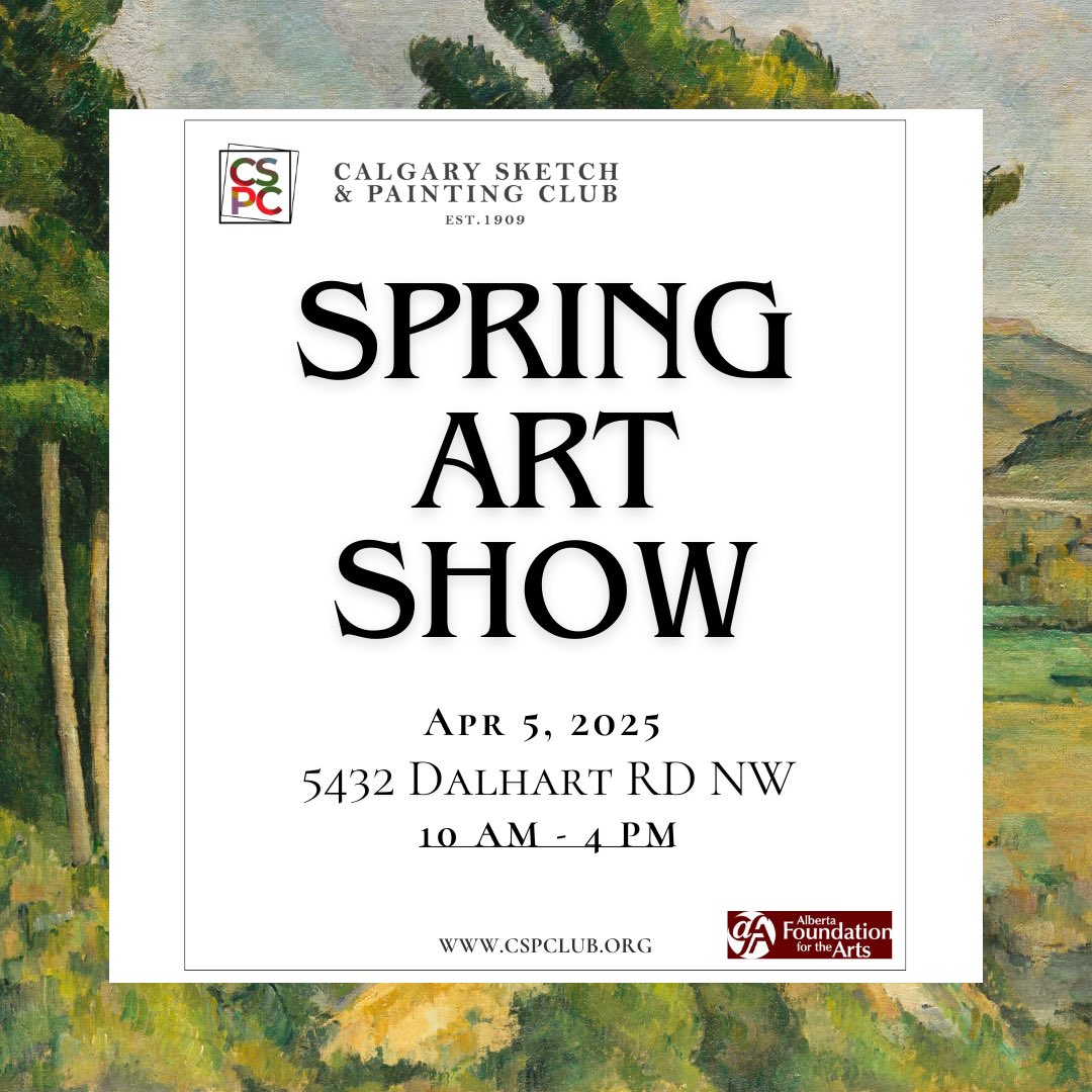 CSketchClub's tweet image. Join us for the Calgary Sketch &amp;amp; Painting Club’s Spring Art Show! 🌸🎨 

Come meet the artists, enter to win our door prize, and enjoy the beautiful art! ✨

#CalgaryArt #SpringArtShow #YYCEvents #SupportLocalArtists #YYCArts #CalgaryArtists #ArtShowYYC #LocalArt