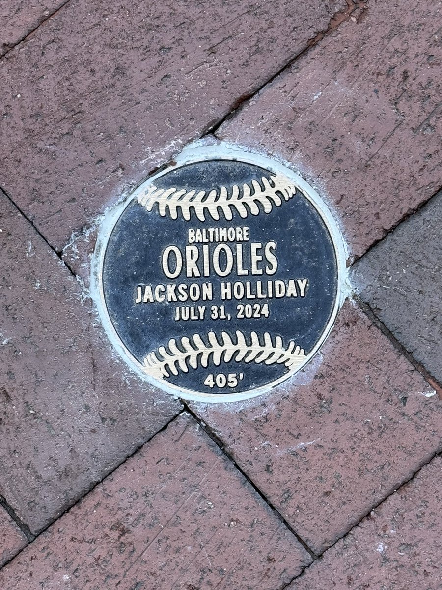 Jackson Holliday’s 1st MLB home run (a grand slam) is now commememorated with its permanent plaque on #Orioles’ Eutaw Street at Camden Yards