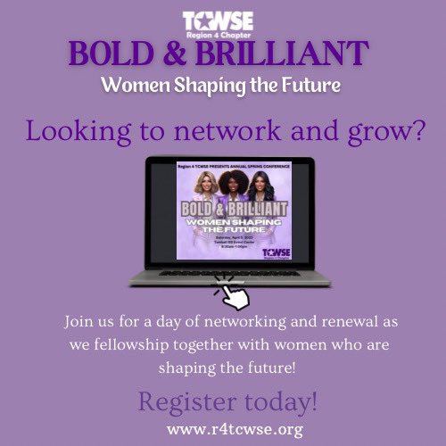 💡#TipTuesday: Want to grow your network &amp; fuel your leadership journey? Then join our #BoldandBrilliant Spring Conference on 4/5!

✍🏽Register now for a day of #networking, #renewal, &amp; #inspiration with dynamic women leaders ➡️r4tcwse.org

#WomenInLeadership #R4TCWSE