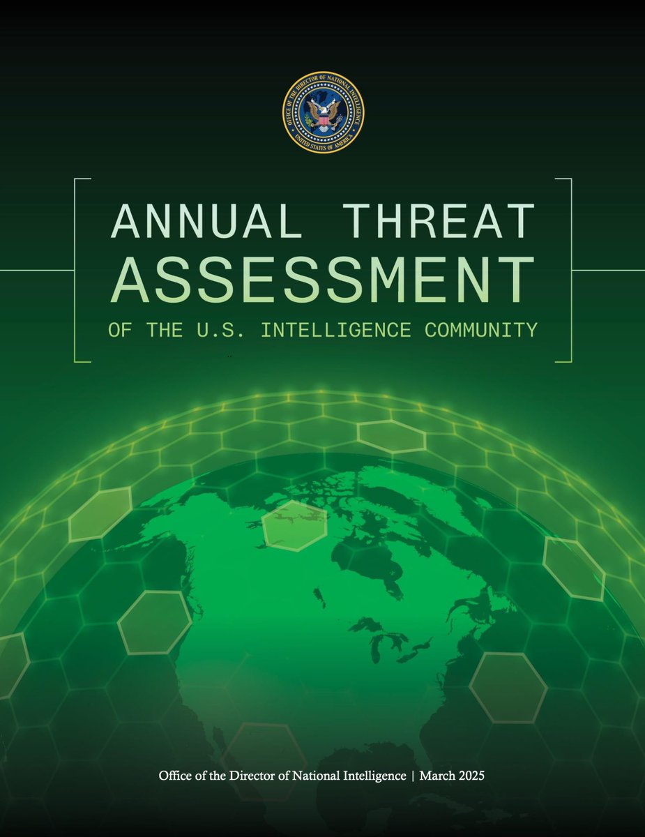 Office of the DNI (@odnigov) on Twitter photo Today, <a href="/DNIGabbard/">DNI Tulsi Gabbard</a> released the 2025 Annual Threat Assessment (ATA) of the U.S. Intelligence Community. Read the assessment here: dni.gov/files/ODNI/doc… Today, <a href="/DNIGabbard/">DNI Tulsi Gabbard</a> released the 2025 Annual Threat Assessment (ATA) of the U.S. Intelligence Community. Read the assessment here: dni.gov/files/ODNI/doc…