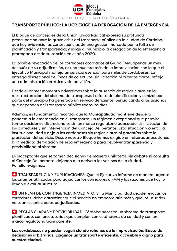 🚍 TRANSPORTE PÚBLICO: BASTA DE IMPROVISACIÓN

La <a href="/MuniCba/">Municipalidad de Córdoba</a> maneja el transporte sin planificación ni transparencia. Ahora evalúa revocar los corredores otorgados a FAM, ¡apenas un mes después! ❌

Desde el Bloque de Concejales exigimos:
🔹 Derogar la emergencia
🔹 Explicaciones