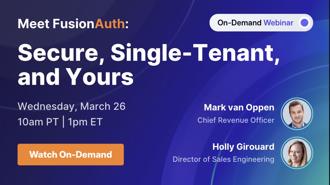 FusionAuth's tweet image. ⏰ Don&apos;t miss your chance to join our webinar!

📅 Mar 26 | 🕚 11 AM MDT
💬 Live Q&amp;amp;A at the end!

✅ Downloadable &amp;amp; single-tenant
✅ Fully customizable auth
✅ Built for devs who want control

👉 Register now: fusionauth.link/4iFnve1
#Webinar #FusionAuth #CIAM #DevTools #Security
