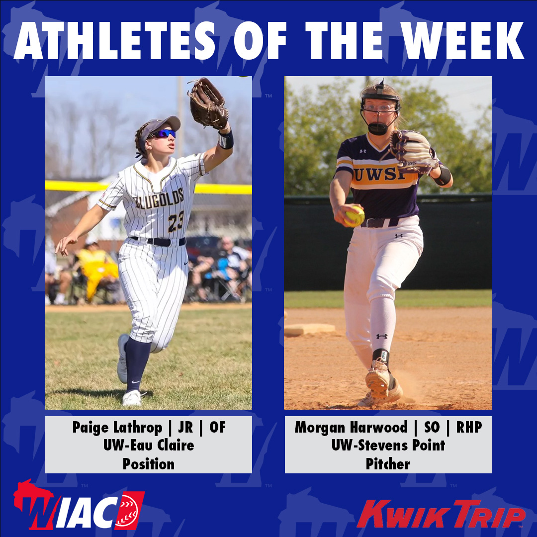 #WIACSB | <a href="/UWECblugolds/">UWEC Athletics</a> Lathrop and <a href="/UWSPAthletics/">UWSP Athletics</a> Harwood Selected Kwik Trip Athletes of the Week: bit.ly/4j4gJ13

#ExcellenceInAction
#d3sb