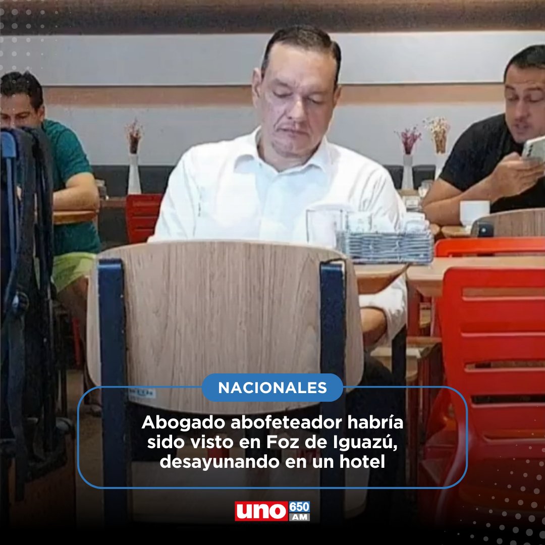 treintamastv's tweet photo. #LOÚLTIMO🔴 | ¿Dónde está Walter Ramón Acosta?😠
👉Según reportes, el abogado que agredió a una funcionaria del #INTN habría sido visto desayunando en un hotel en Foz de Iguazú.
◾️El mismo cuenta con orden de captura tras abofetear a la trabajadora que fiscalizó una estación de servicios en Santa Rita.
🔴Escuchá EN VIVO: https://t.co/B1dRsH6GxU
📲WhatsApp: (0976) 650-650.
#MásFútbol #MásActualidad
#RadioUNO | #650AM