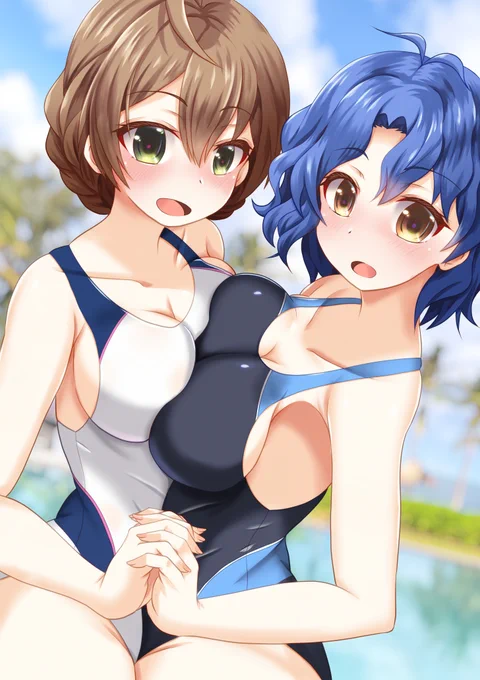 (撮影の指示とはいえ、密着しすぎでは…///)#ミリシタ #桜守歌織#豊川風花 