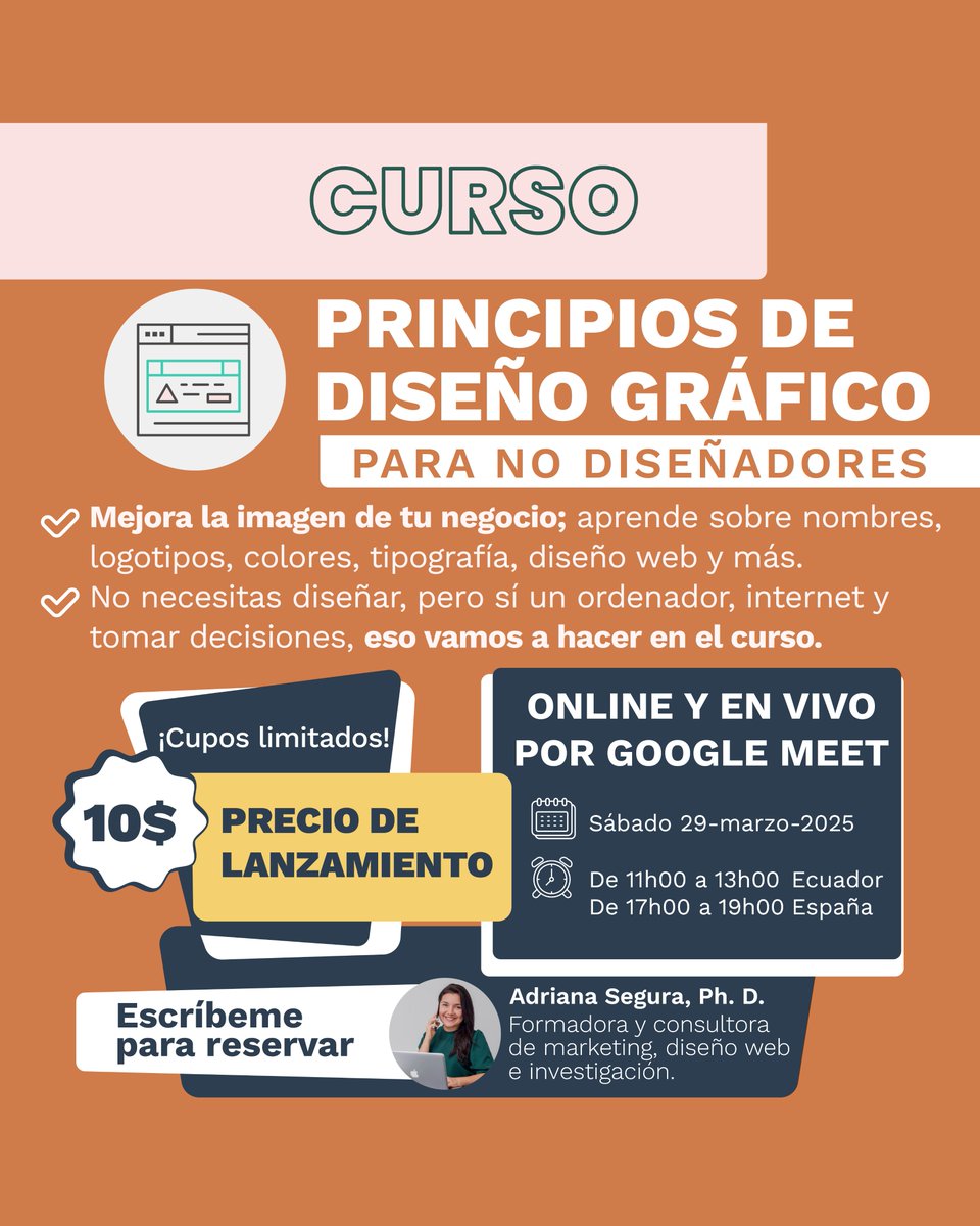 ¿Hay cosas que te gustaría saber cuando buscas servicios de diseño gráfico?
Aprende lo clave para tomar mejores decisiones en el curso 
💥 10$ o € Precio irrepetible, sólo por lanzamiento
¡Escríbeme y reserva ya, que los cupos son limitados!
#disenografico