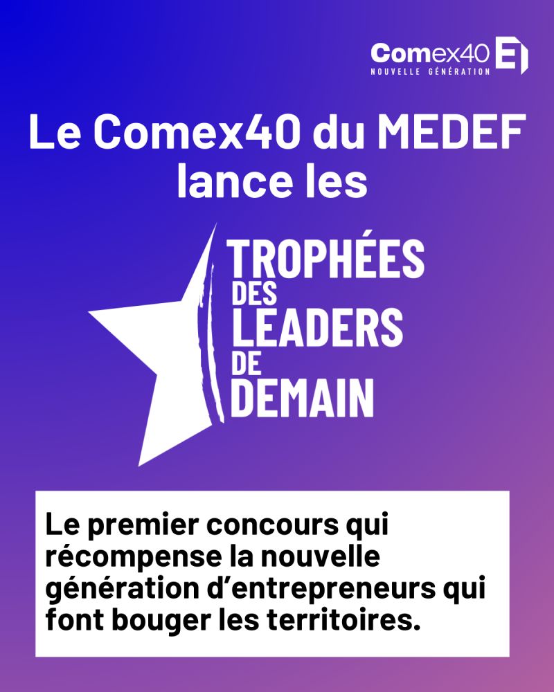 L’<a href="/UPE_06/">UPE_06</a> et le Comex40 du <a href="/medef/">Mouvement des Entreprises de France</a> lancent la 1ʳᵉ édition des Trophées des Leaders de Demain, un concours dédié aux dirigeants de moins de 45 ans qui font rayonner les territoires par leur engagement, créativité et enthousiasme. Candidature avant 31/03👉 lnkd.in/e_zrSPxx