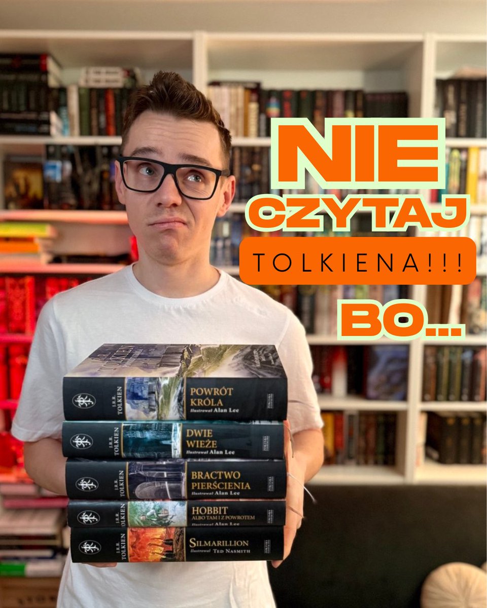 TBookking's tweet image. 📚 Nie czytaj Tolkiena, bo... 📚
Dzisiaj obchodzimy Dzień Czytania Tolkiena, ale zanim sięgniesz po „Władcę Pierścieni” czy „Silmarillion” – ostrzegam: to pułapka! 😂