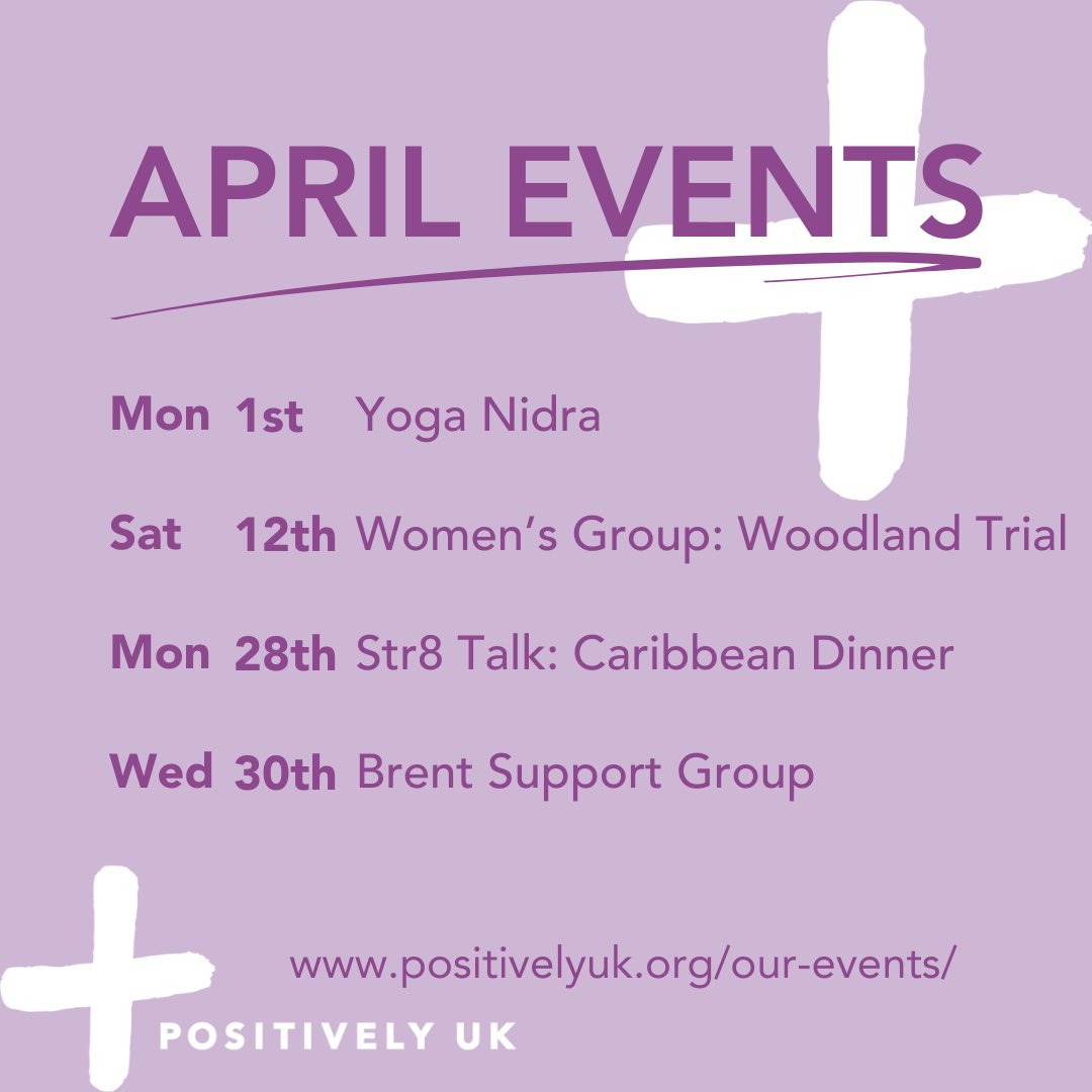 Positively_UK's tweet photo. Bring Spring in with Positively UK!🌱🌸
Join the community this April and come along to our monthly meet-ups, made for #peoplelivingwithHIV to make connections in a safe space & feel supported.
✉️ For more info email info@positivelyuk@org.
#MonthlyEvents #HIVCommunity https://t.co/kc7lCL5Nf1