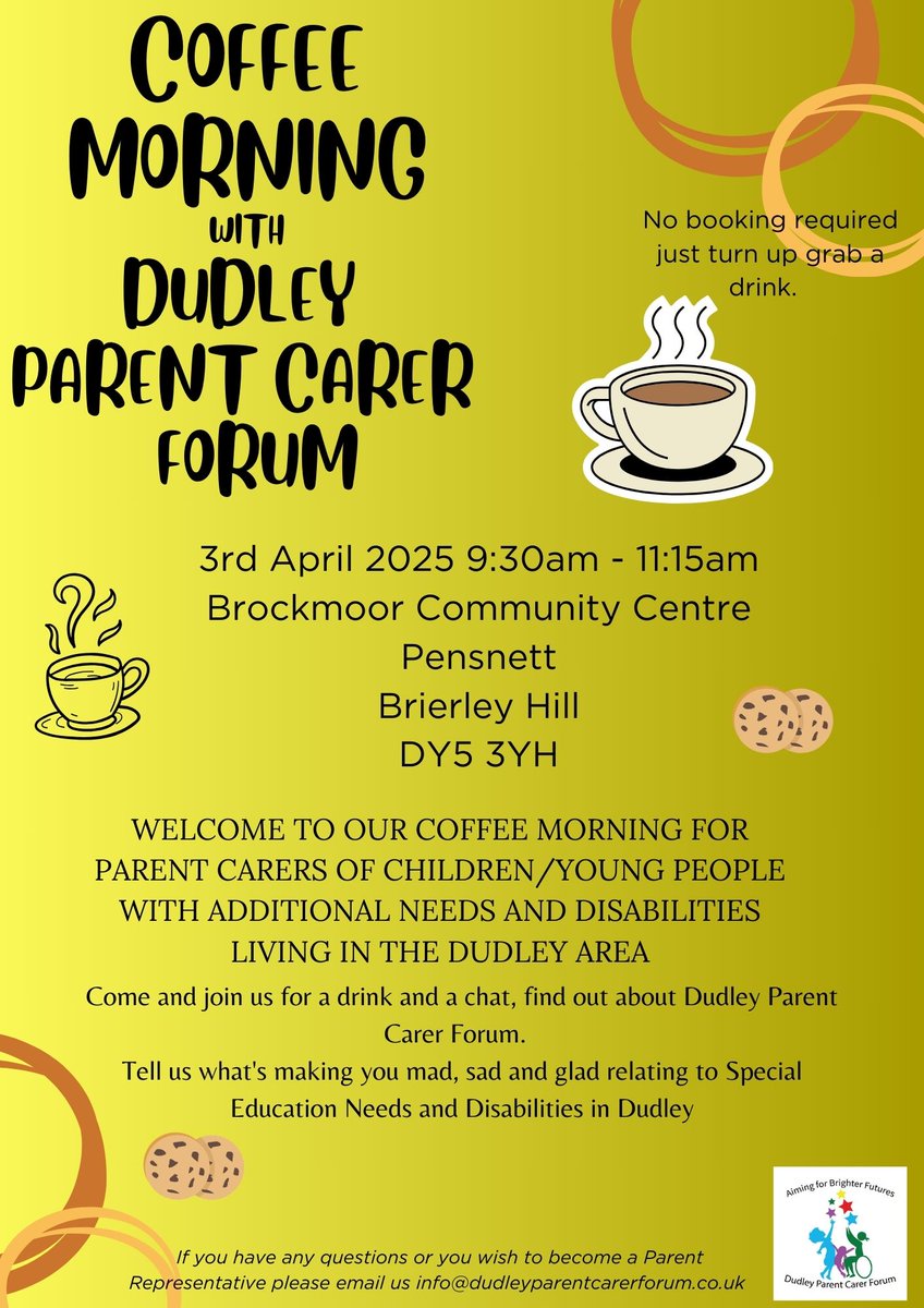Dudley Parent Carer Forum (@dudley_pcf) on Twitter photo Its our coffee morning next Thursday! No booking needed, just come along and enjoy and cuppa and a chat :-) Its our coffee morning next Thursday! No booking needed, just come along and enjoy and cuppa and a chat :-)