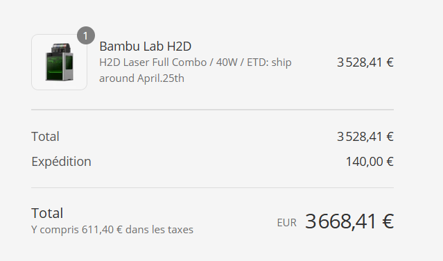 Salut <a href="/BambulabGlobal/">Bambu Lab</a> ! Ravi de démarrer l'aventure avec ma deuxième imprimante H2D + AMS + Laser 40W après la X1C + AMS qui affiche déjà fièrement 1580 heures. Impatient de voir si cette nouvelle machine sera aussi performante :)