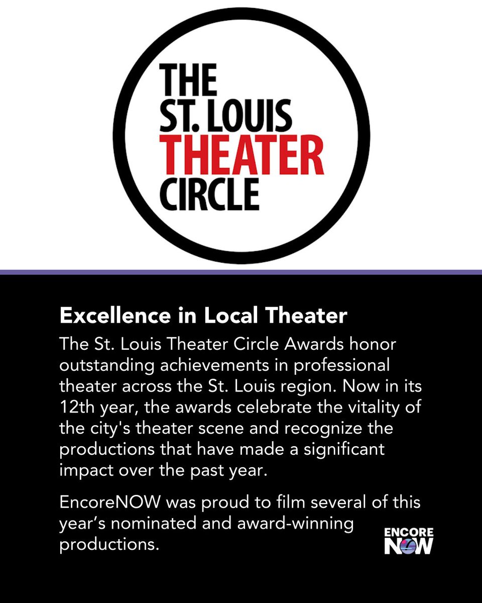 encorenowsocial's tweet image. 🎭✨ A huge congratulations to all the nominees and winners of the St. Louis Theater Circle Awards!

EncoreNOW was honored to film several of this year’s nominated and award-winning productions!

#STLTheater #SupportLocalTheater #STLArts #StageToScreen