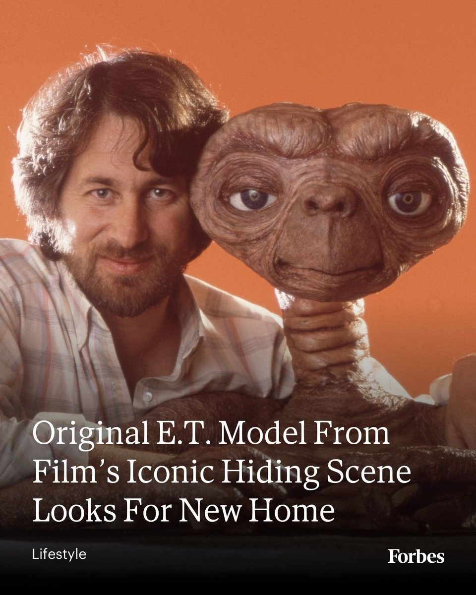 Forbes's tweet photo. An original mechanical model of E.T. is up for auction at Sotheby’s, with an estimated price of between $600,000 and $900,000. (Photo: Mark Sennet via Getty Images) https://t.co/ALCP7eWxPA https://t.co/bPa02dJmuT