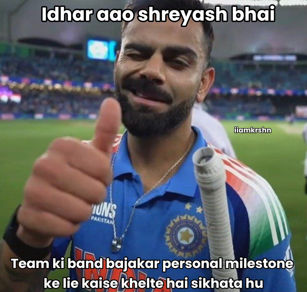 iiamkrshn's tweet image. Virat kohli to Shreyas Iyer 👀😭