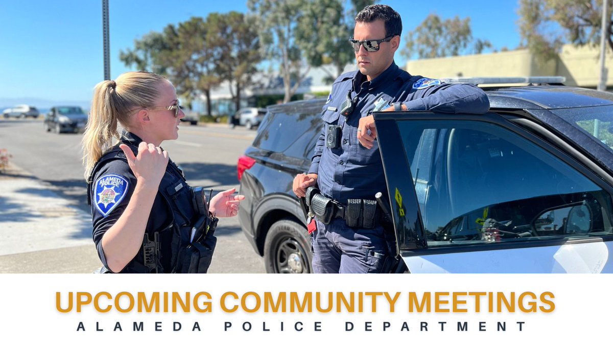 Upcoming Community Meeting in April.
✔️ Beats 23 &amp; 24
📍 Main Library, Stafford Room
📅 Tuesday, April 8 | 🕔5:00 PM
Connect with your community and stay informed about public safety in our city. To find your beat and information on future meetings, visit: alamedaca.gov/.../Crime-Acti…